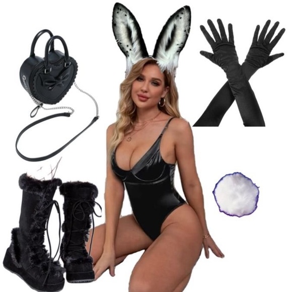 Shiny Black Bodysuit with Underwire 🐰 - Picture 1 of 11